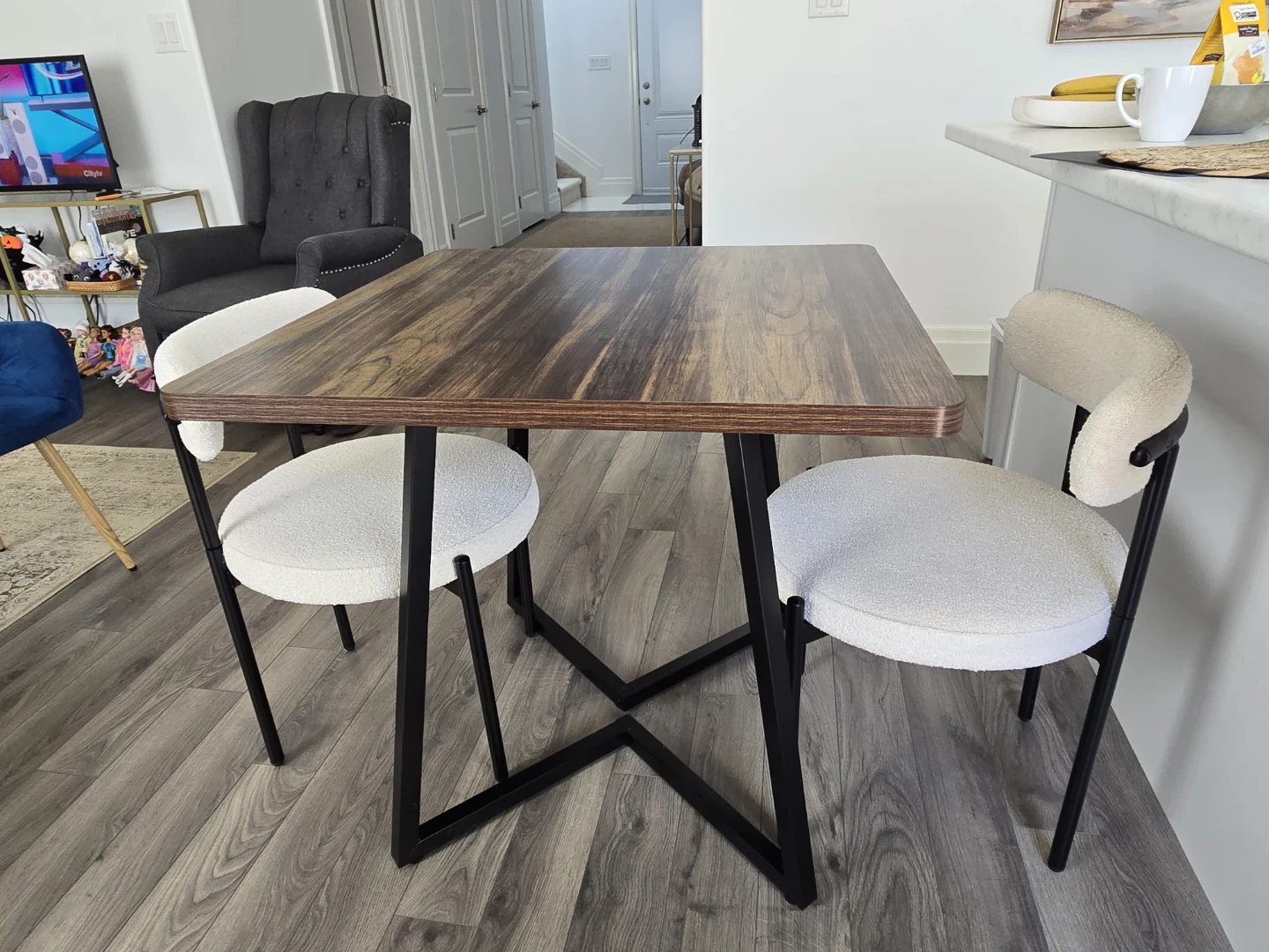 Modern Square Dining Table and Two Chairs
