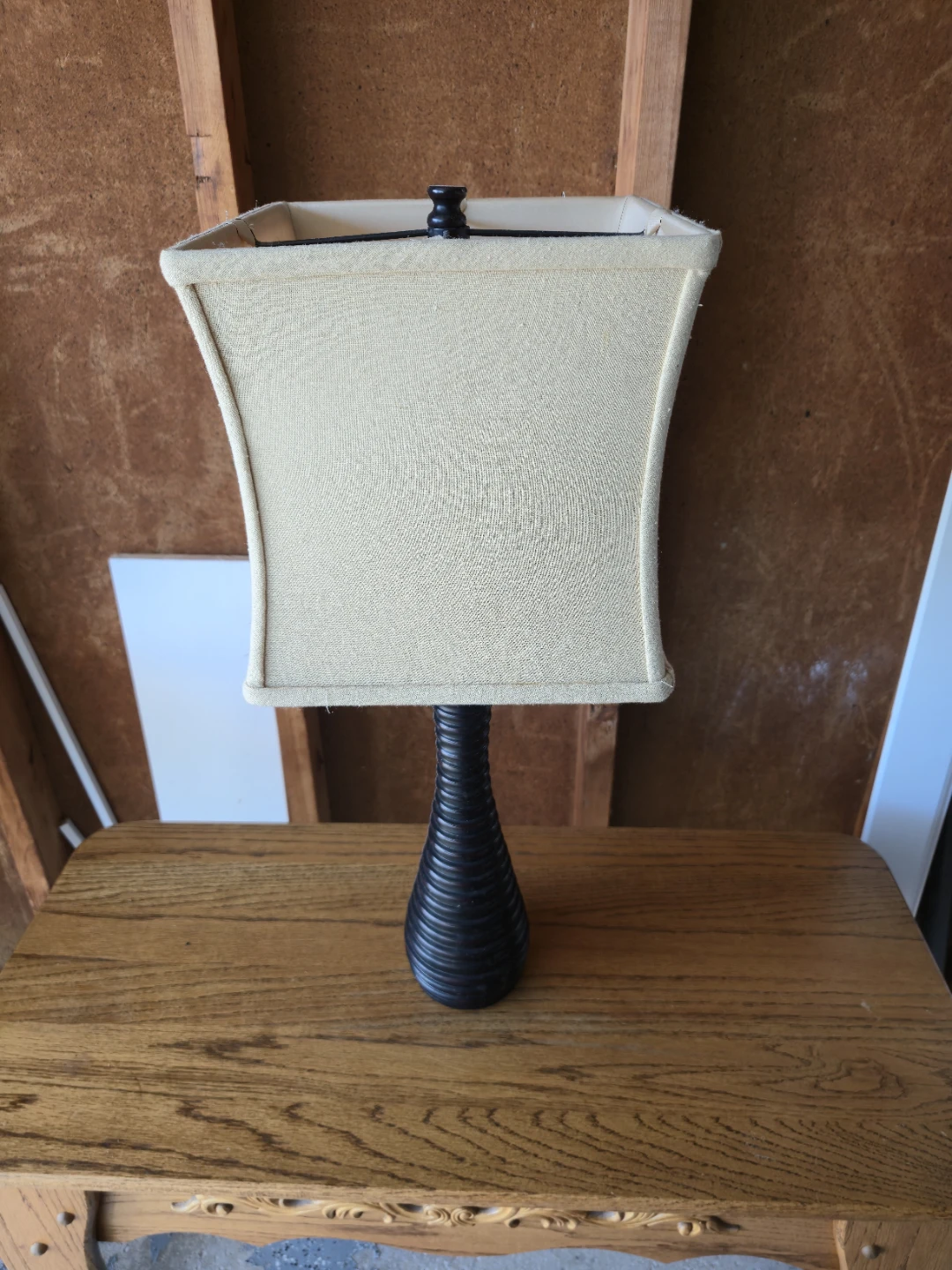 Modern Black Ribbed Table Lamp w/ Ivory Square Shade