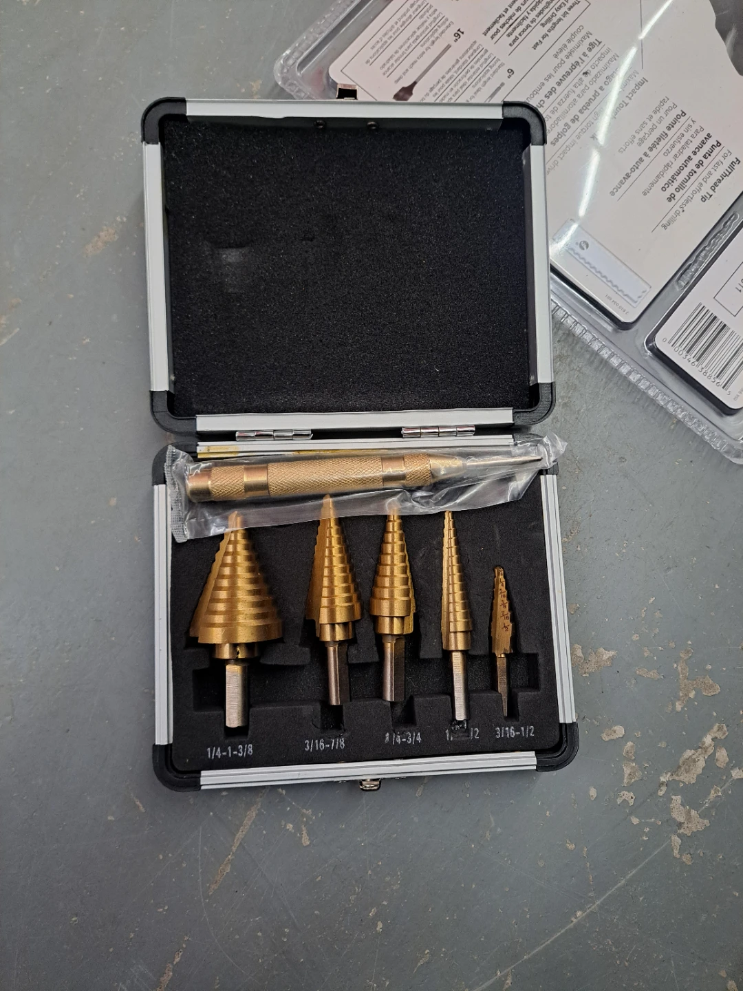 Titanium Step Drill Bit Set with Automatic Centre Punch