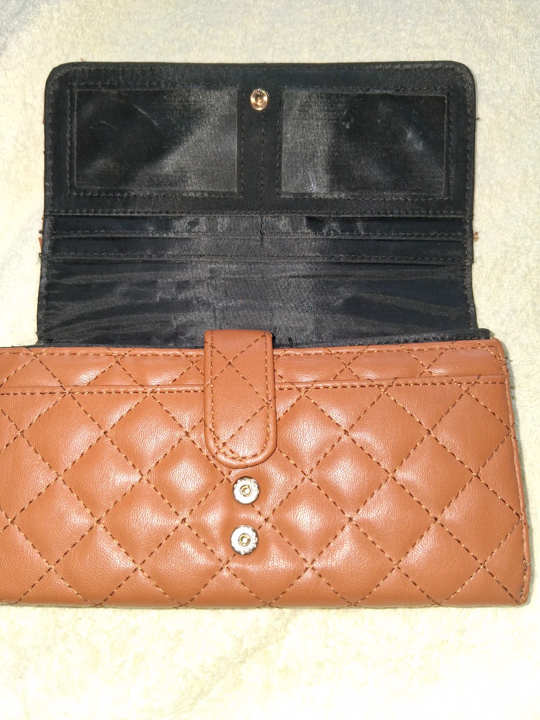 Quilted Brown Leather Long Wallet