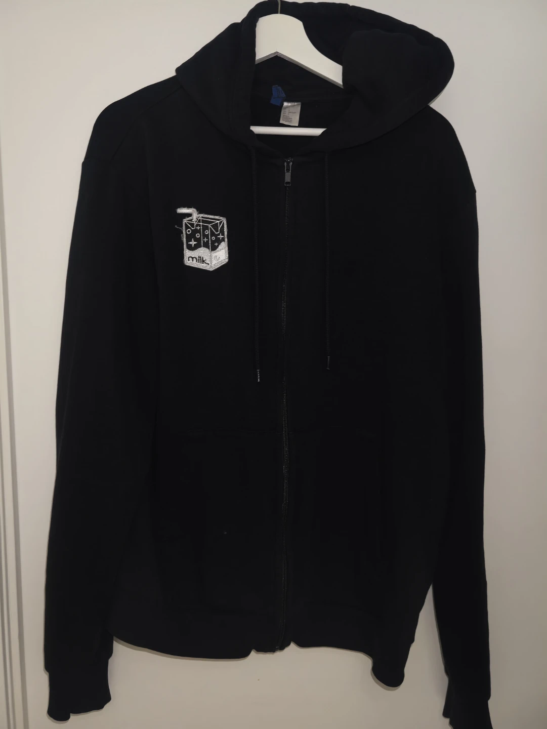 h&m black zip up hoodie with diy patch
