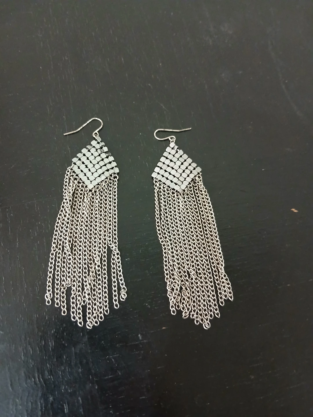 Silver Toned Chain Fringe Earrings