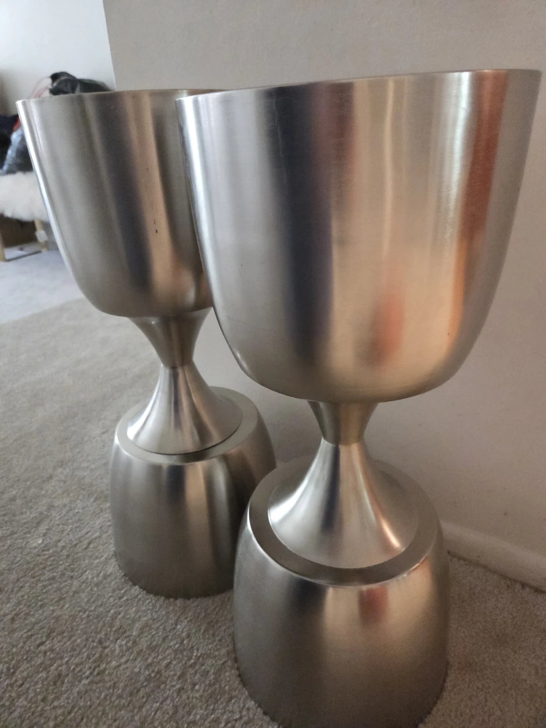 Set of Two Brushed Metal Floor Planters - photo 5