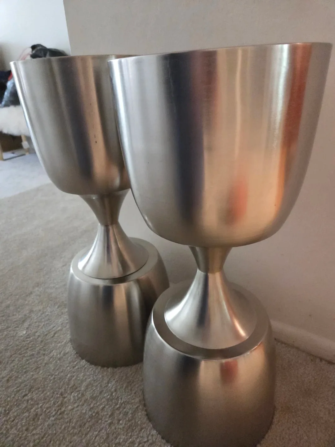 Set of Two Brushed Metal Floor Planters - photo 5