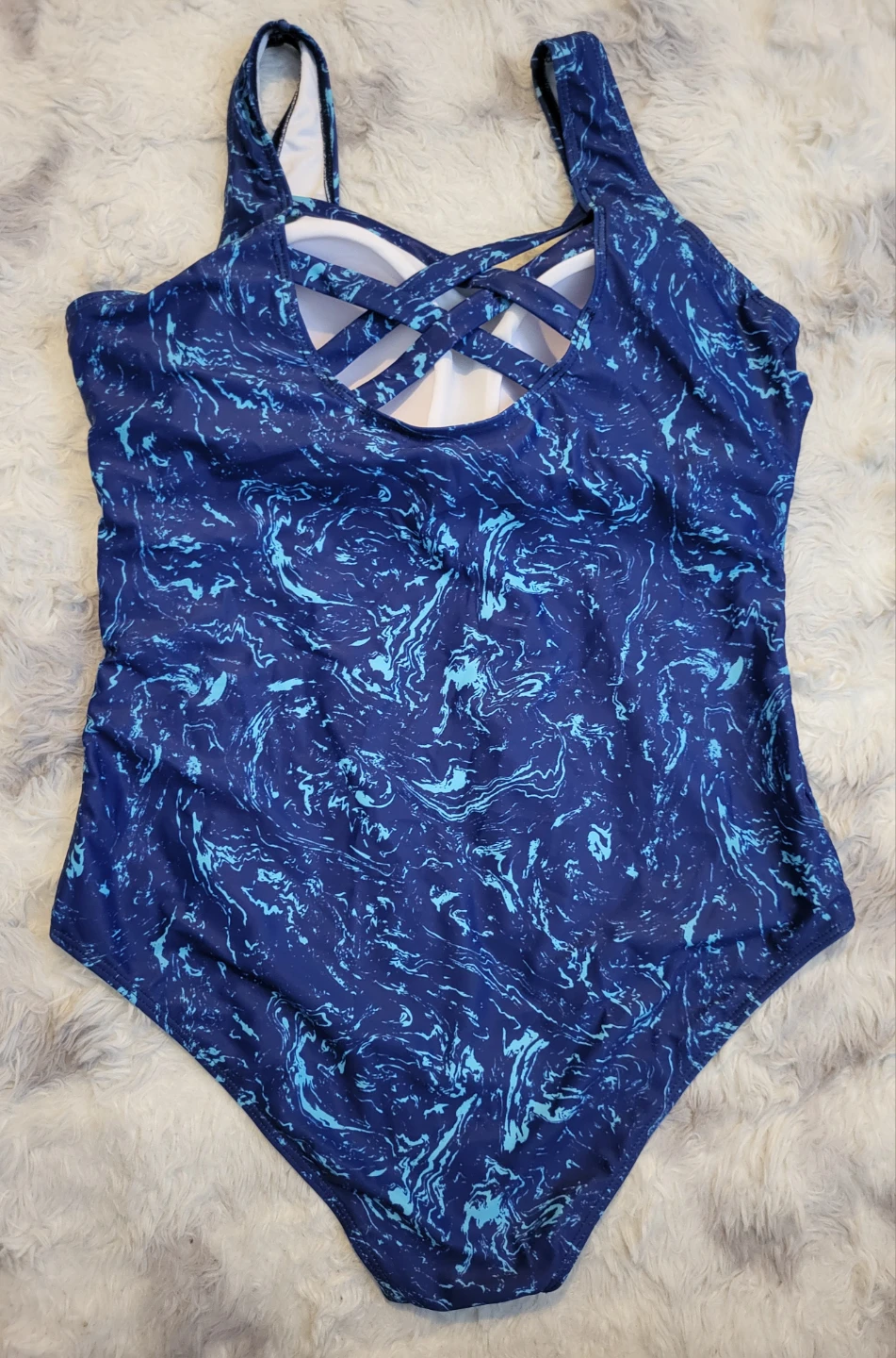 New Blue Marble Print One-Piece Swimsuit XL - photo 2