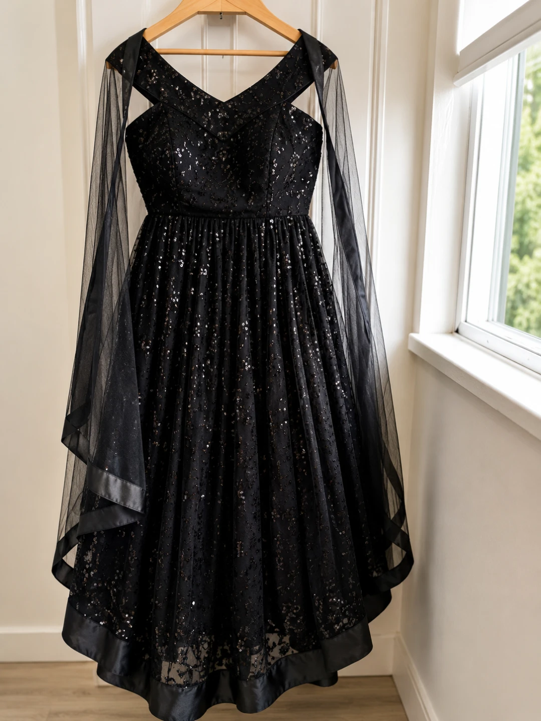 Black sequined lehenga set with dupatta - photo 5
