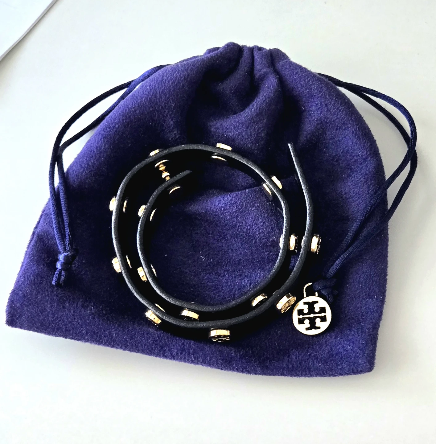 Tory Burch black leather wrap bracelet
