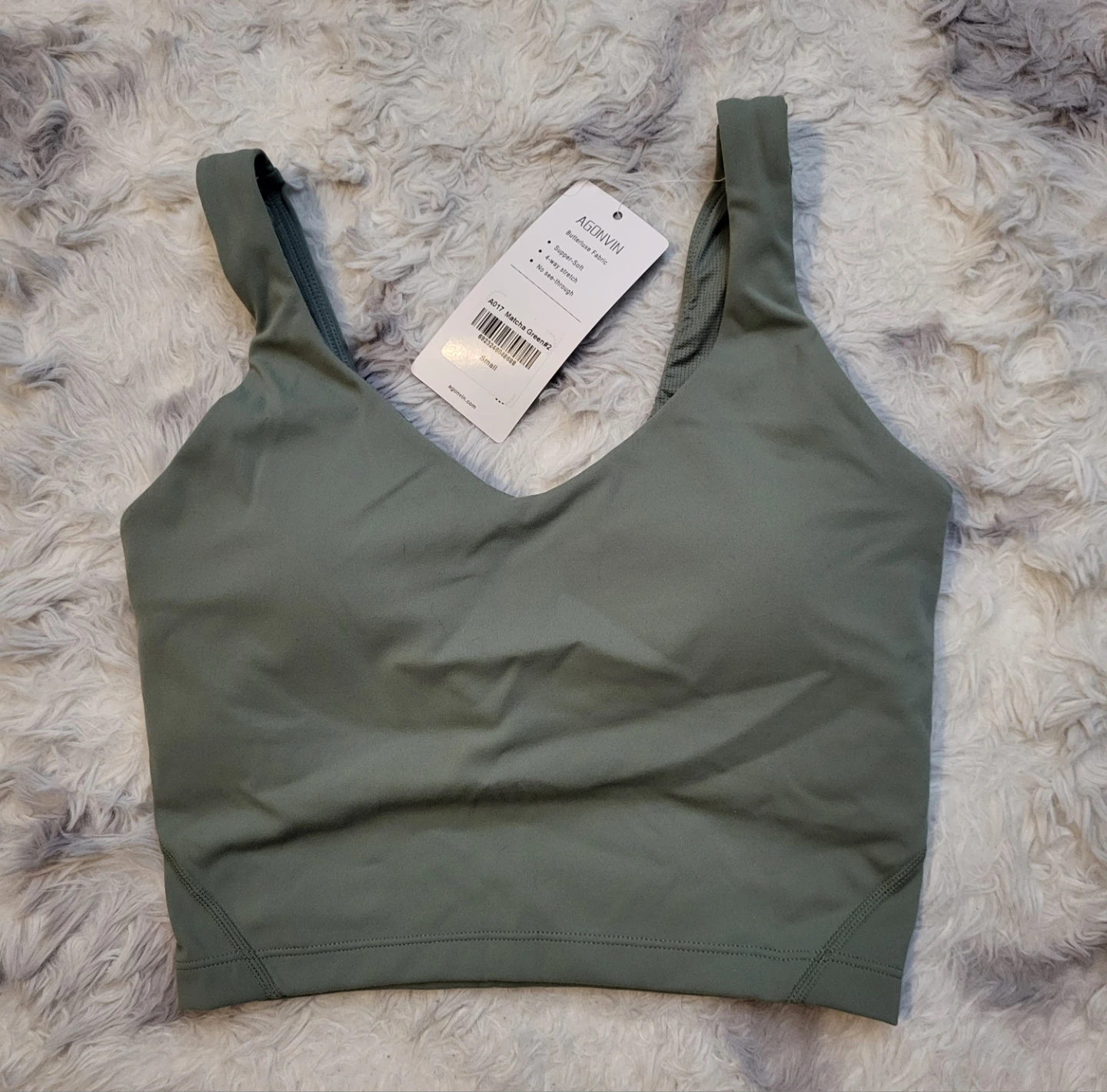 New Agonvin Matcha Green Workout Crop Top