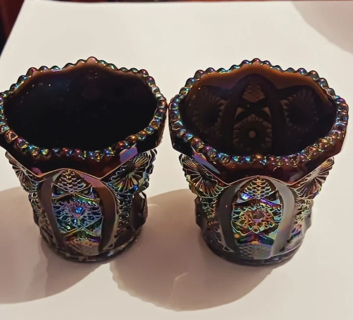 Set of 2 Imperial Amethyst Iridescent Carnival Shot glasses