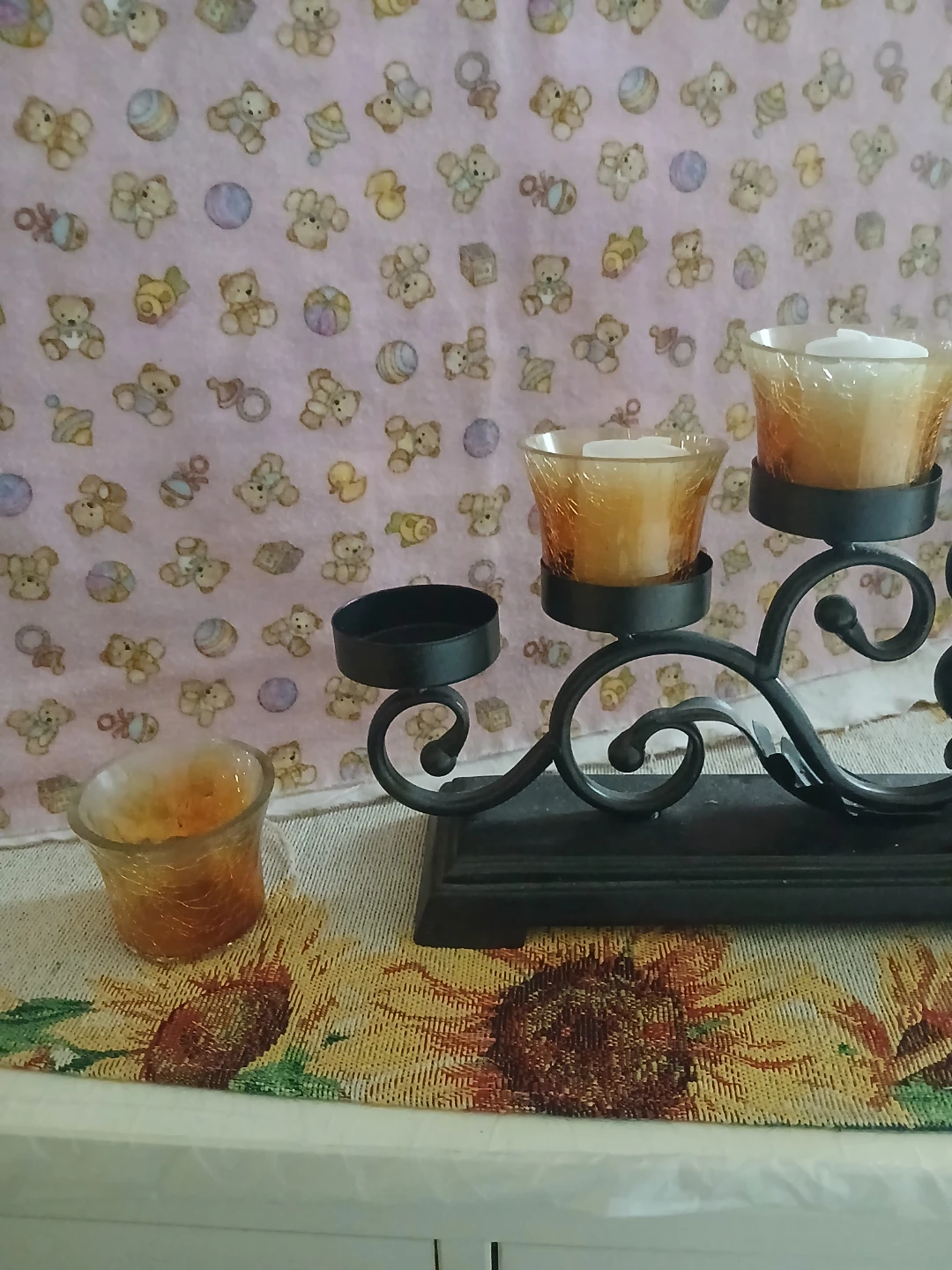 Metal Candelabra with 6 Crackle Glass Votive Holders - photo 2