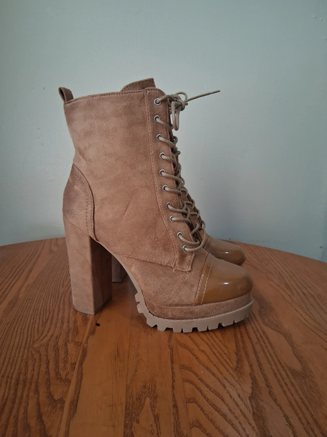 Tan Suede Lace-Up Platform Boots - photo 3