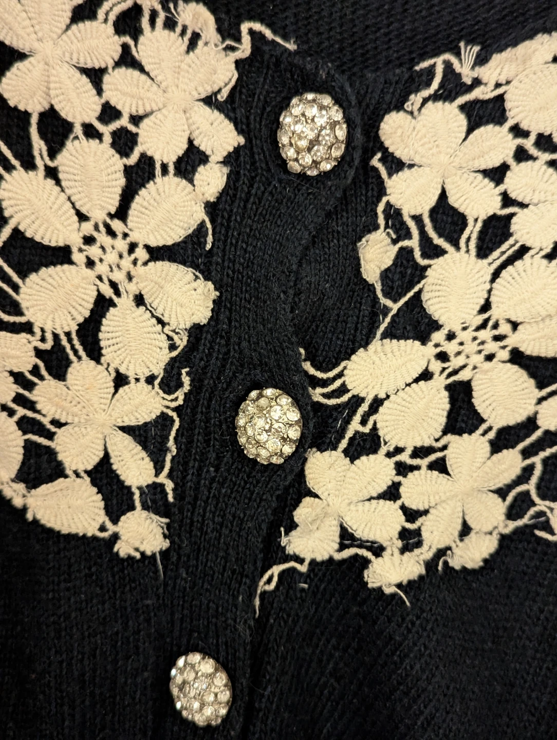 Navy Cardigan with Cream Lace Detail - photo 3