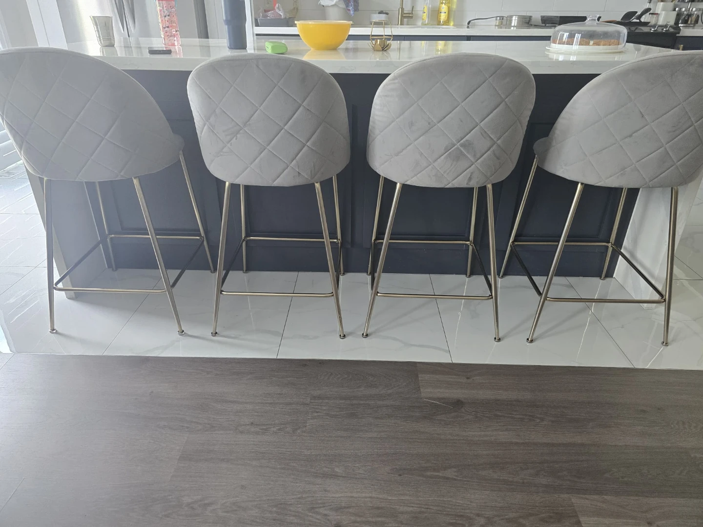Set of 4 Grey Velvet Bar Stools