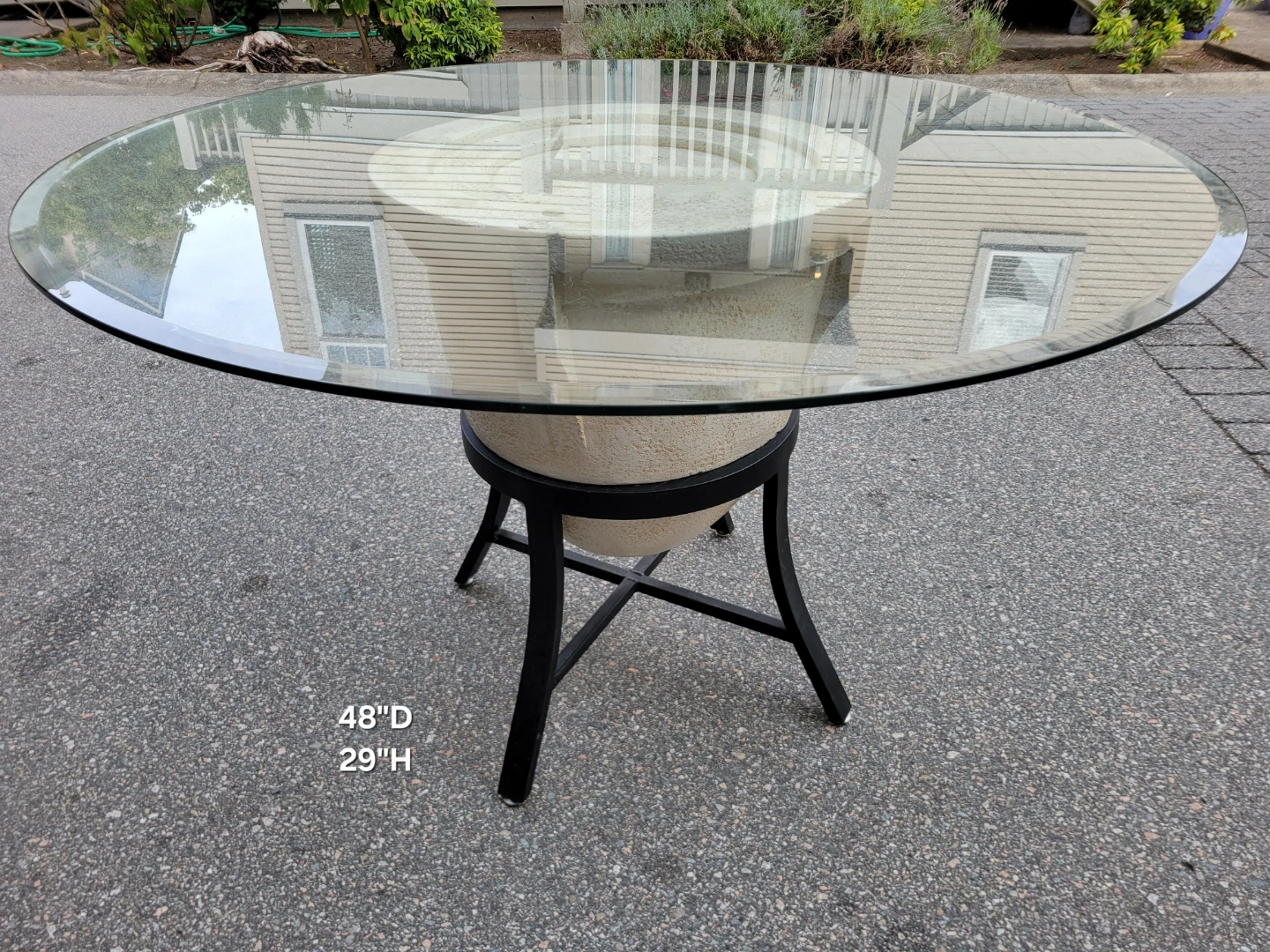 48" Round Glass Top Dining Table – Cast Stone Look Urn Base - photo 3