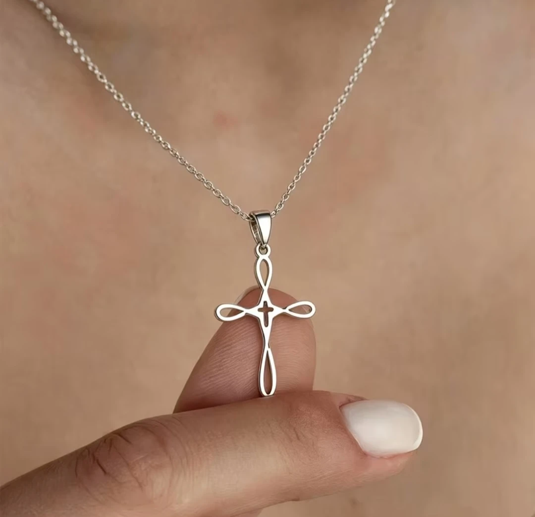 Silver-Tone Infinity Cross Pendant Necklace - photo 2