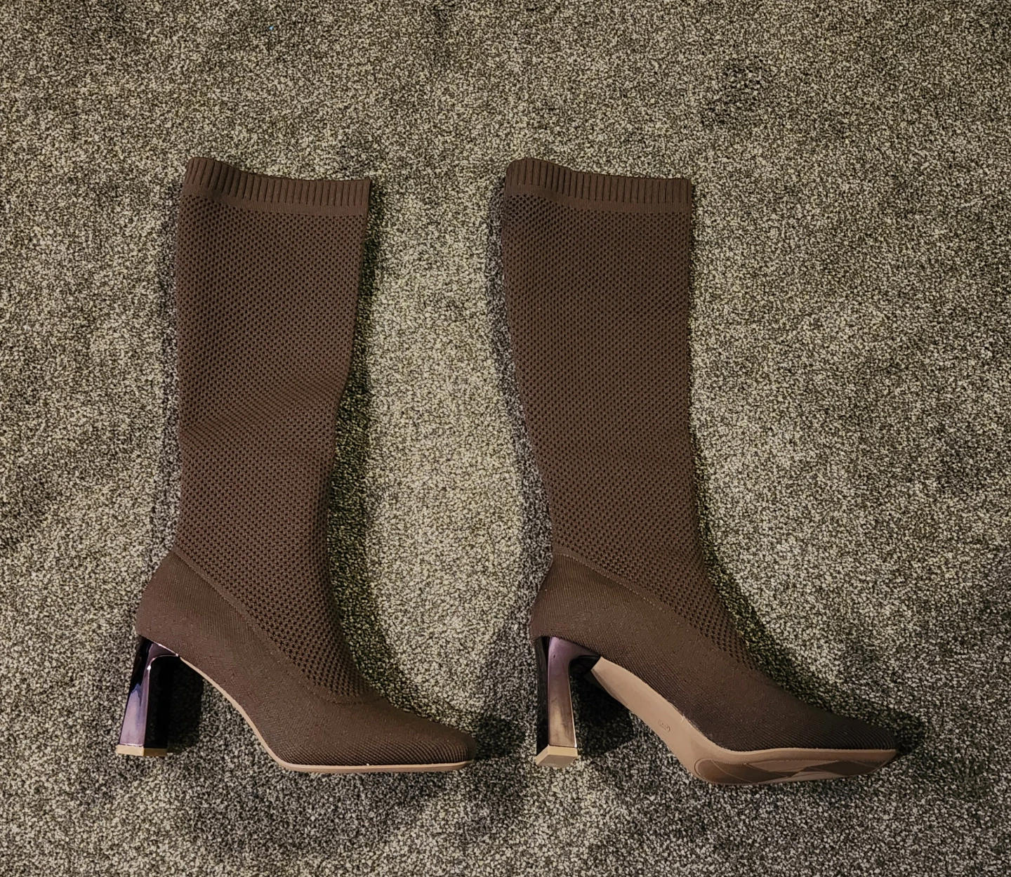 Brown Knit High Heel Sock Boots - photo 4