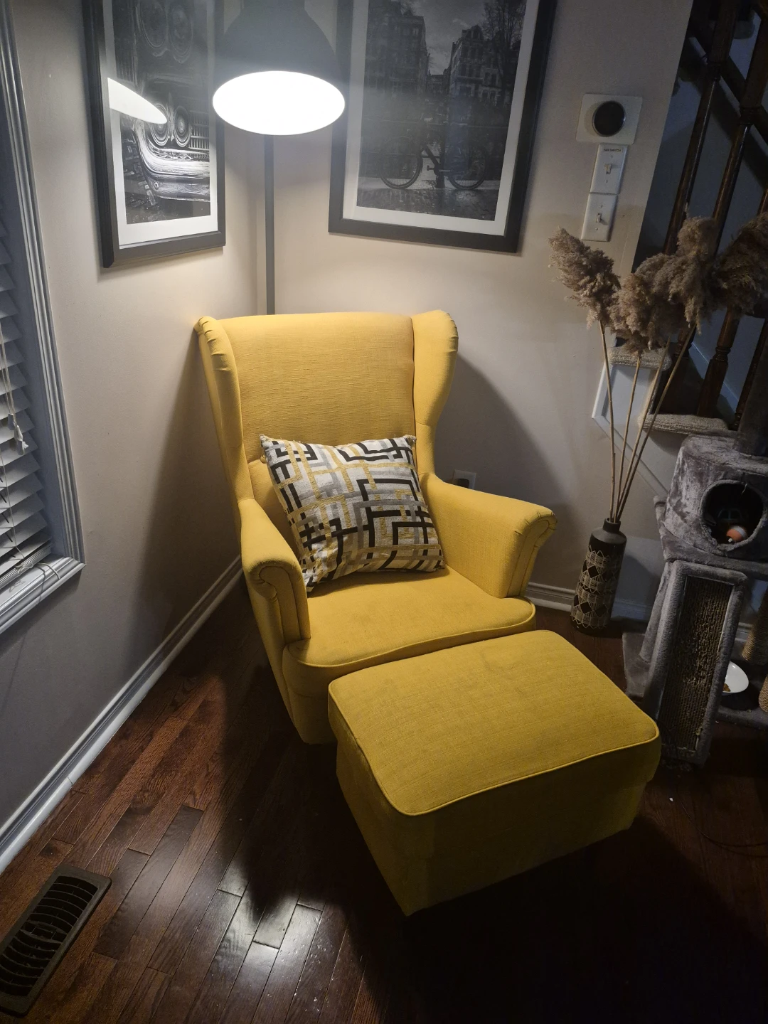 Yellow Wingback Armchair and Ottoman Set
