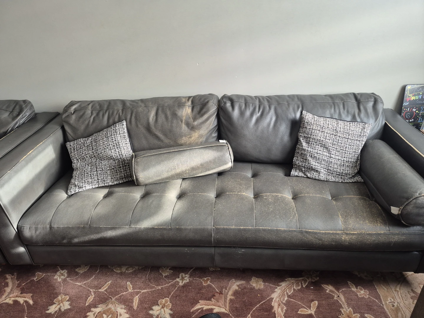 Dark grey leather sofa