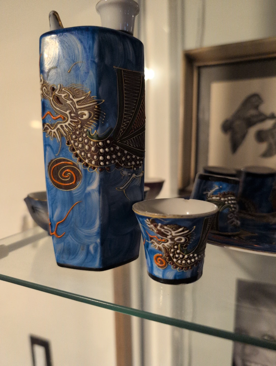 Japanese samurai Saki Set with decanter and 6 Cups - photo 4