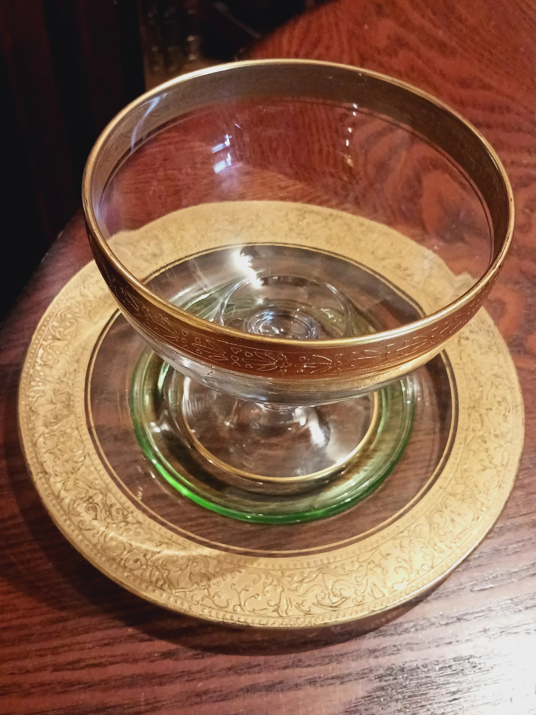 22K Gold Rim Compote Dish/Ice Cream Bowl w/ plate - photo 2