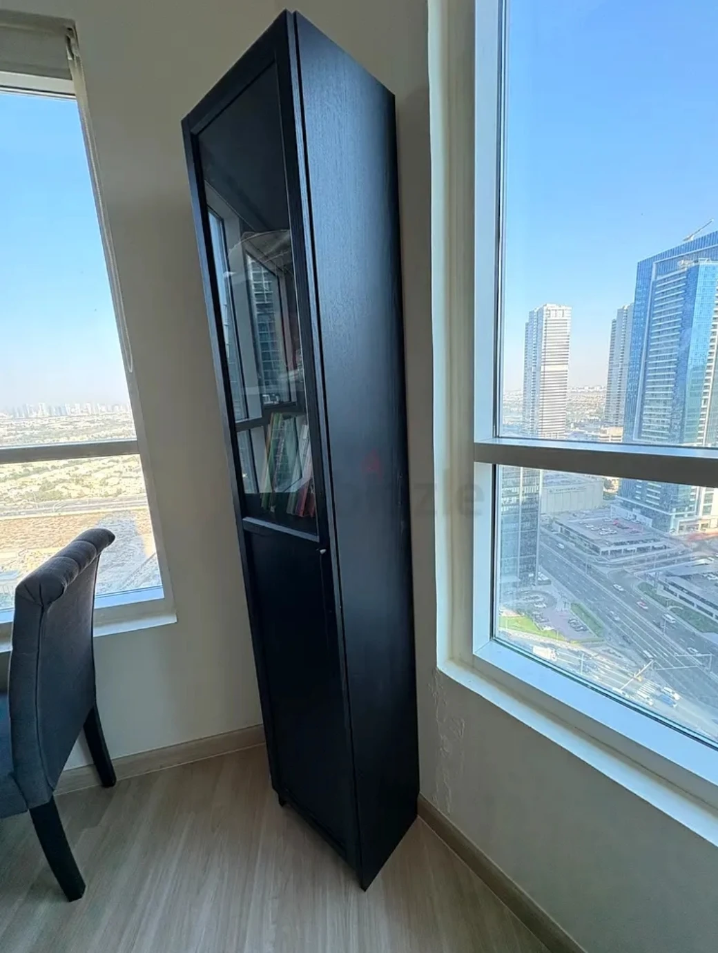 IKEA Tall Black Cabinet with Glass Door
