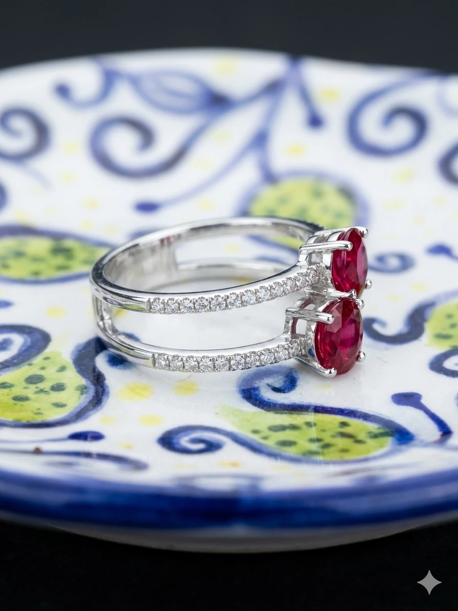 925 Silver Double Stone Ruby Ring - photo 3