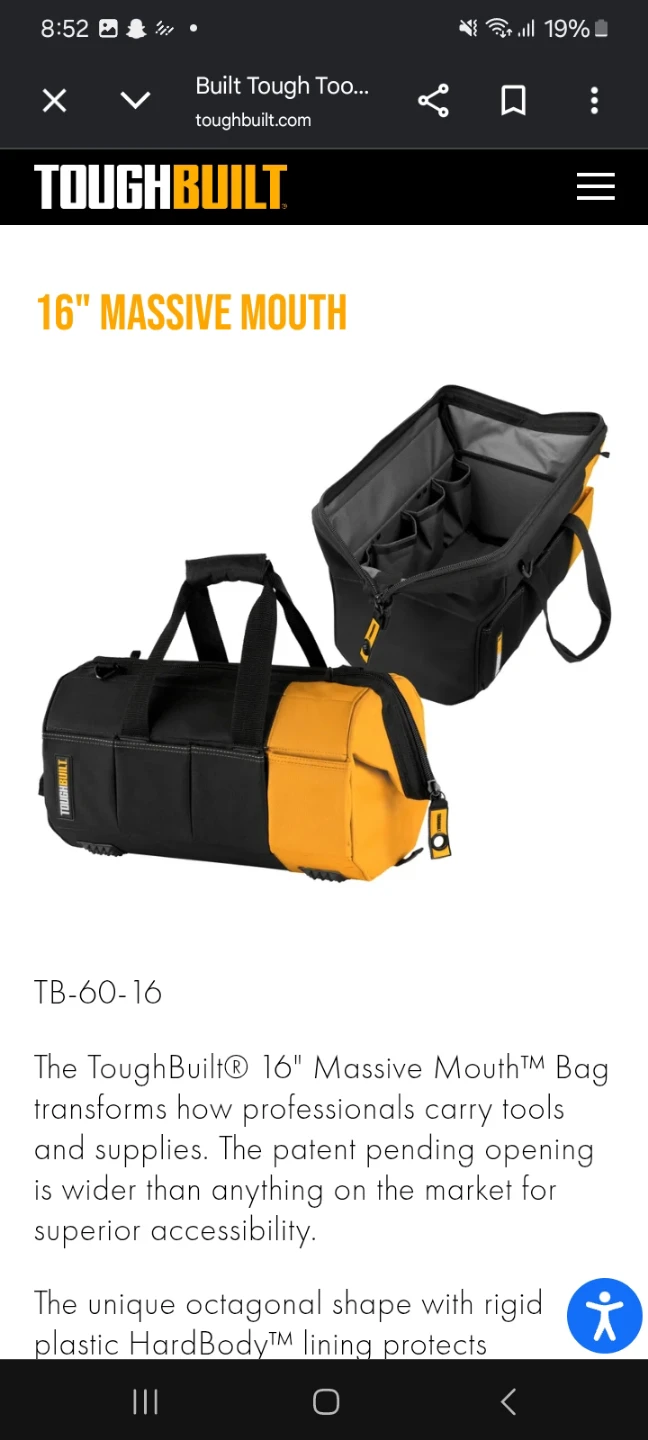 ToughBuilt Black 16-in Massive Mouth Bag - photo 2