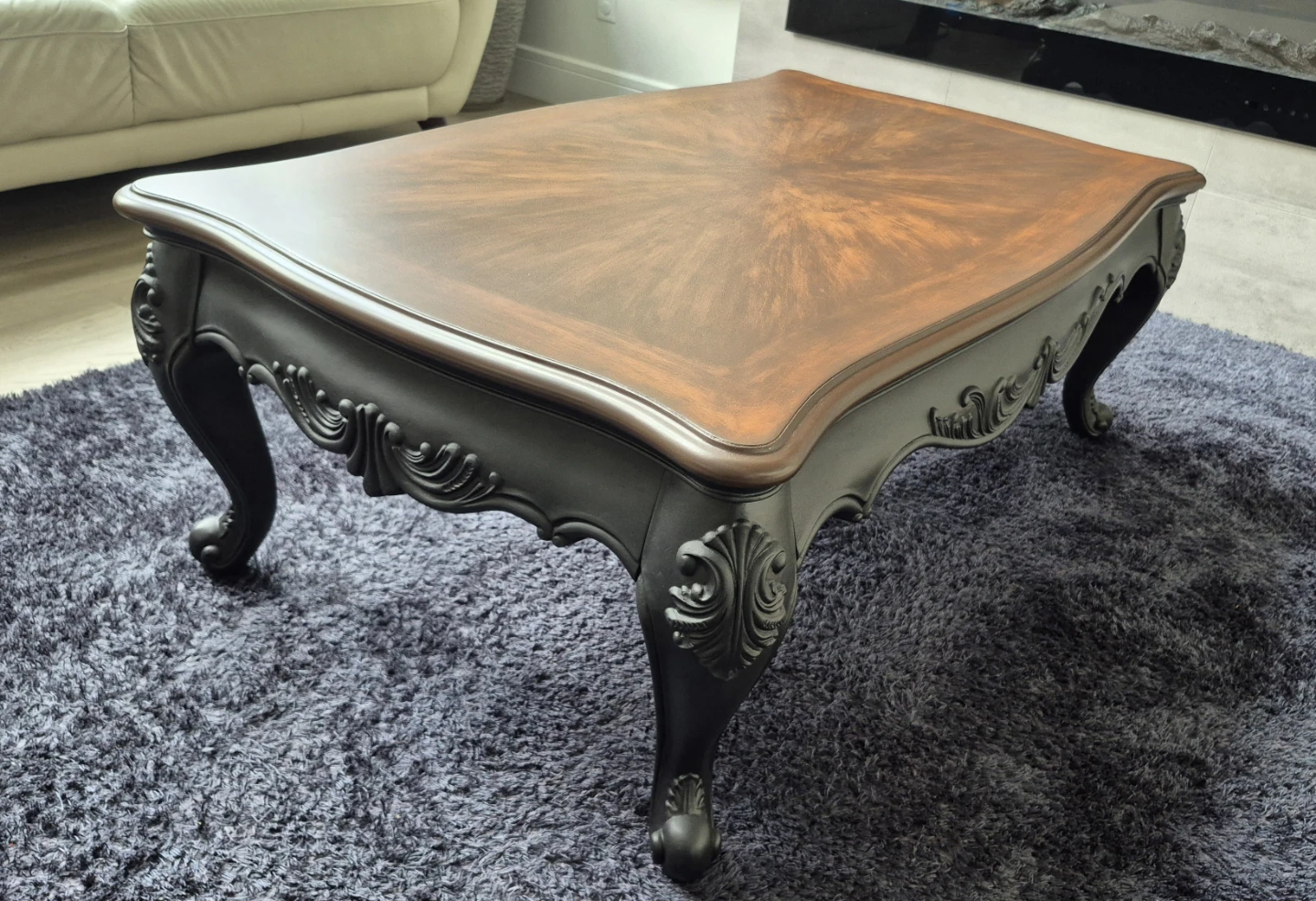 Wood Coffee Table & End Table Set – Dark Walnut & Matte Black - photo 3