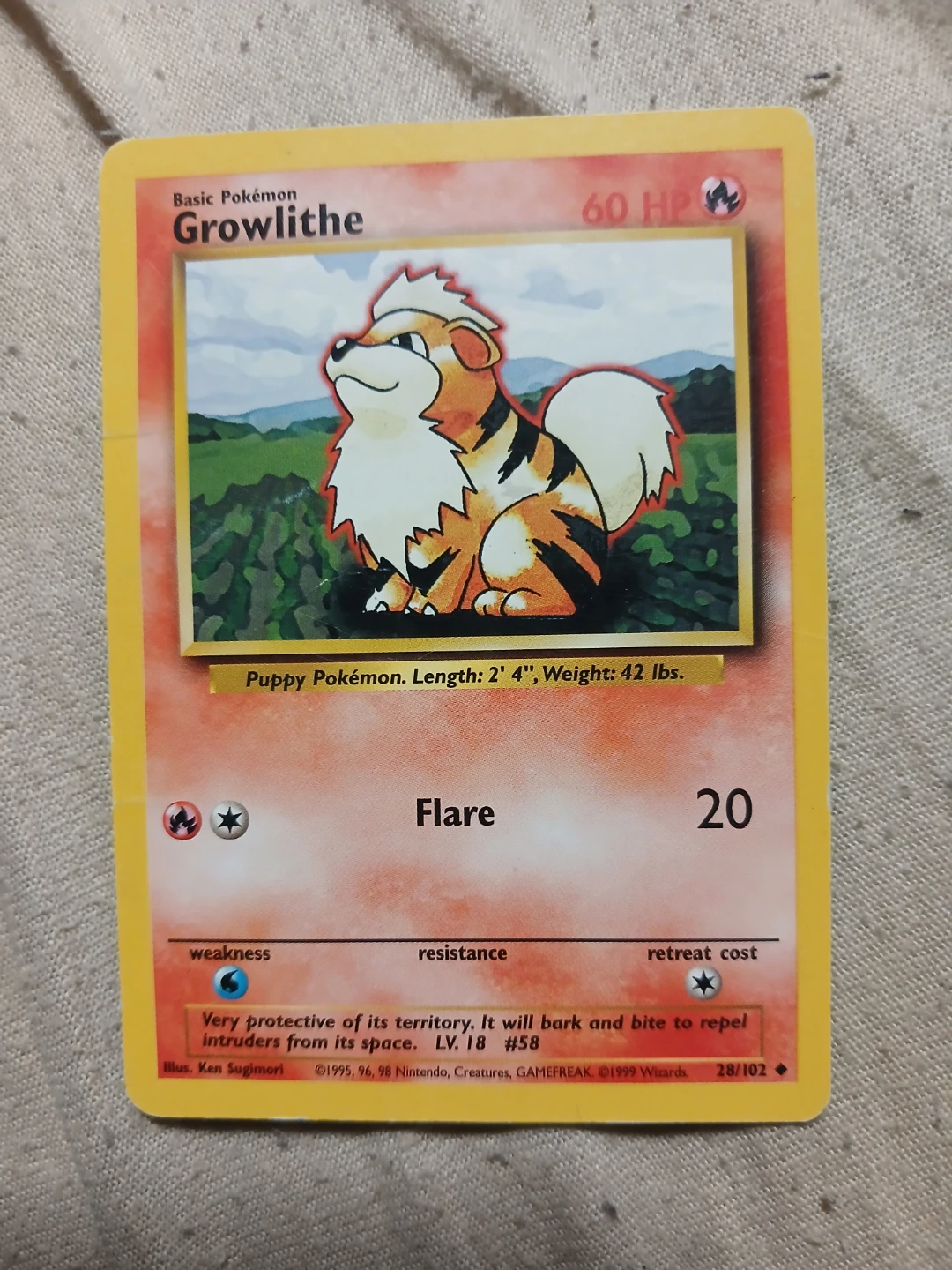 Growlithe 28/102 1999 Pokémon Card