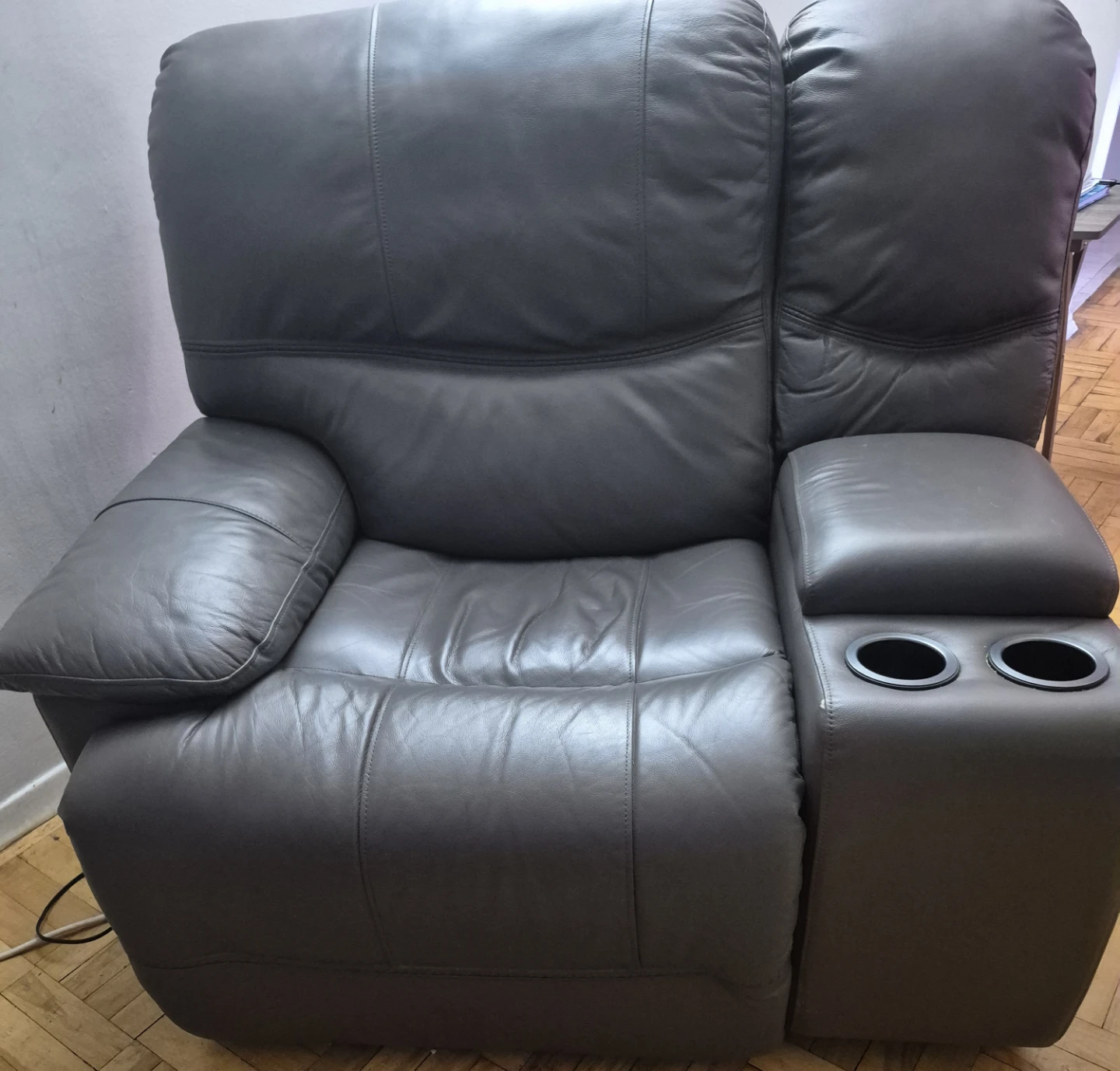 Genuine Grey Leather Power Recliner Chair