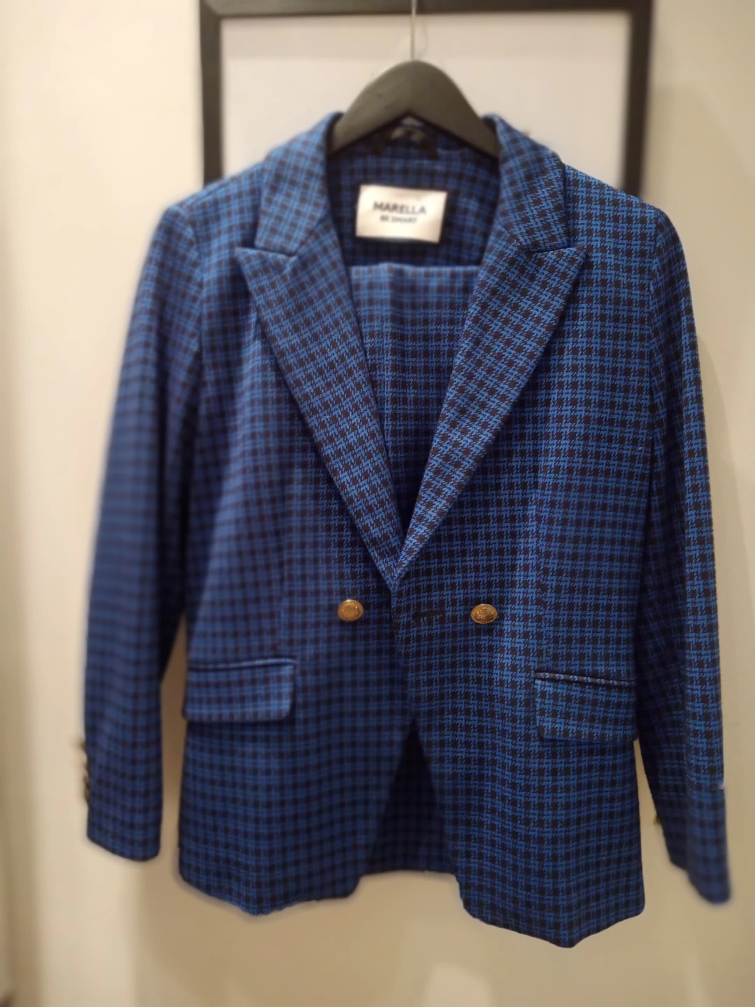 Marella Blue Plaid Blazer and Pants Set