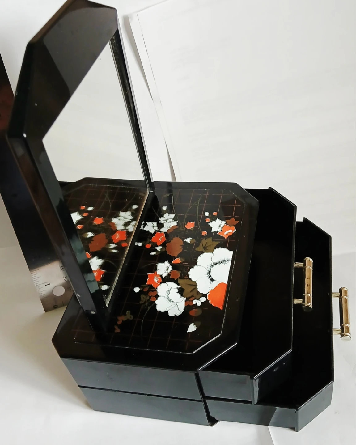 Vintage Floral Lacquer Jewellery Box with Mirror - photo 5
