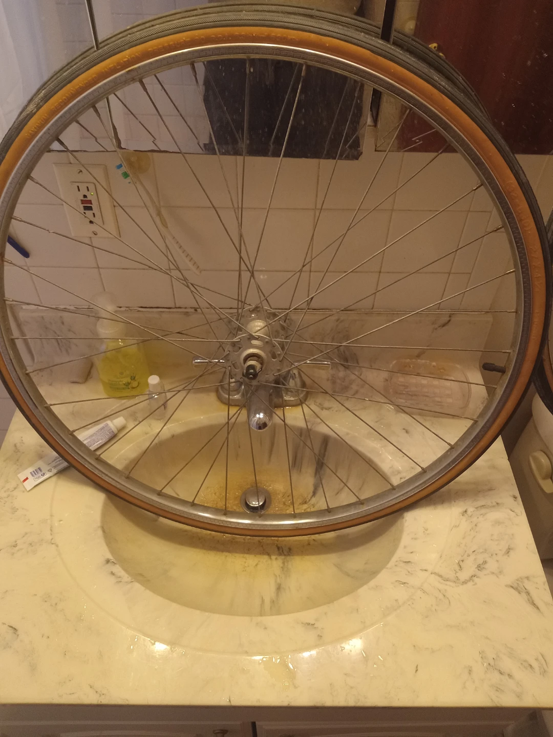 Vintage Bicycle Wheel with Tan Tire