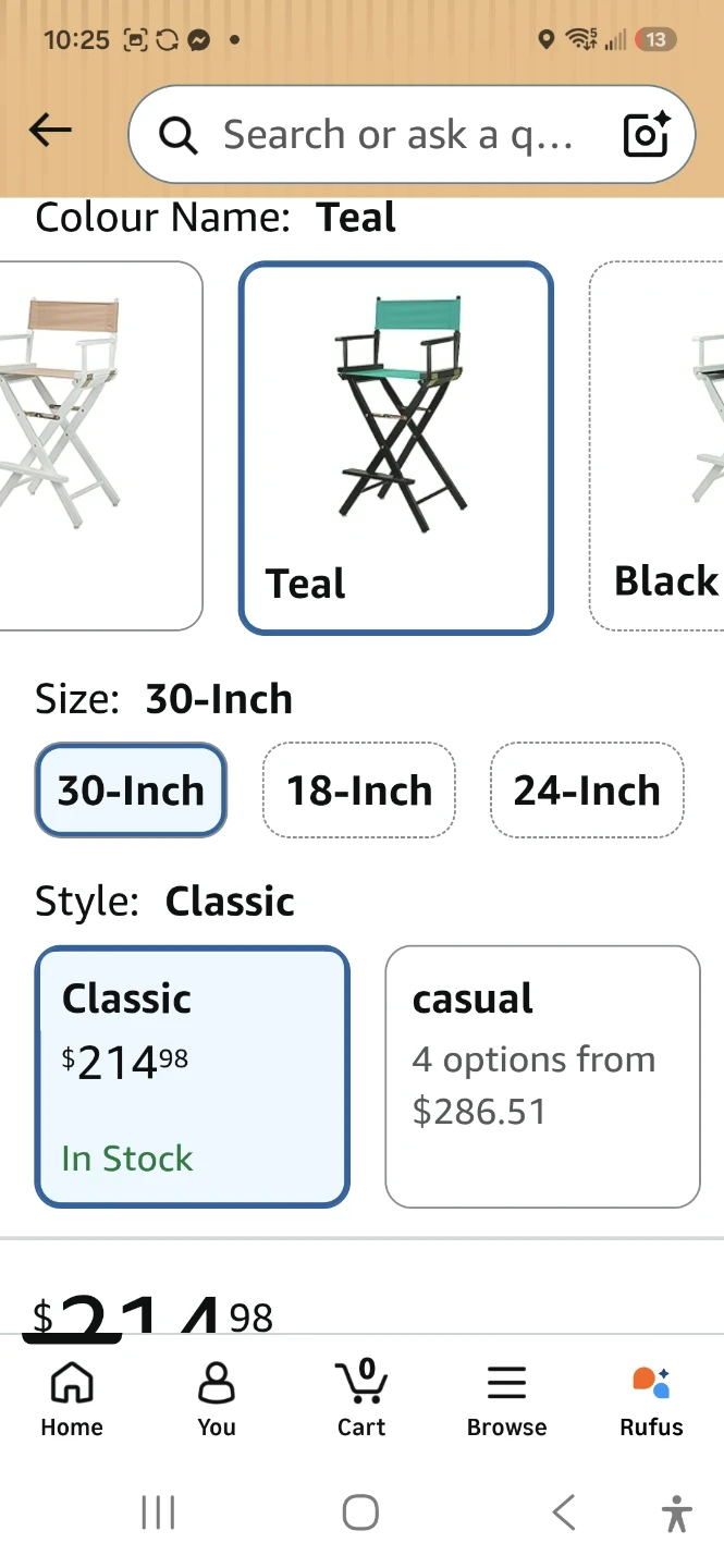 Casual Home 30-Inch Director Chair White Frame Teal - photo 4