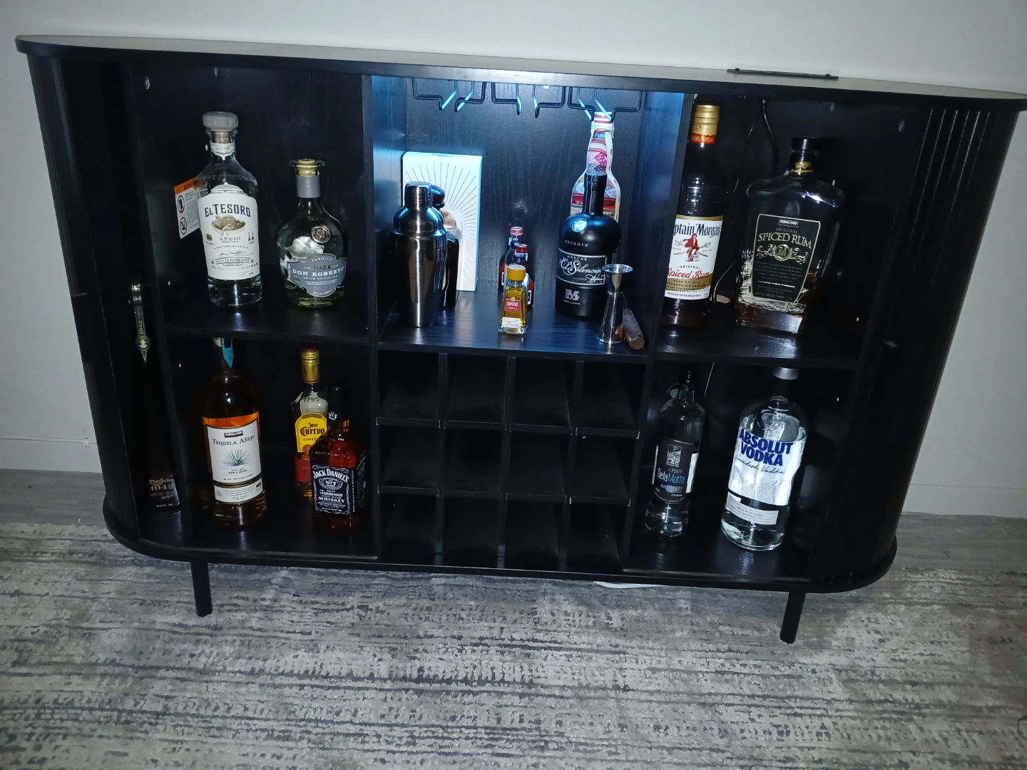 Black Modern Home Bar Cabinet with LED Lights