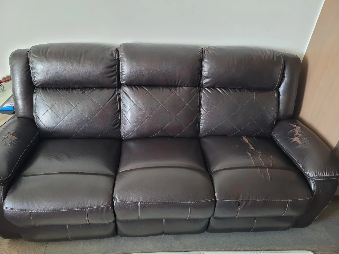 Dark Brown Leather Reclining Sofa used