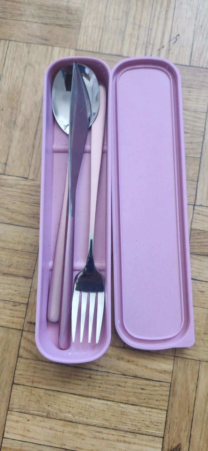 Portable 3-Piece Cutlery Set in Pink Case