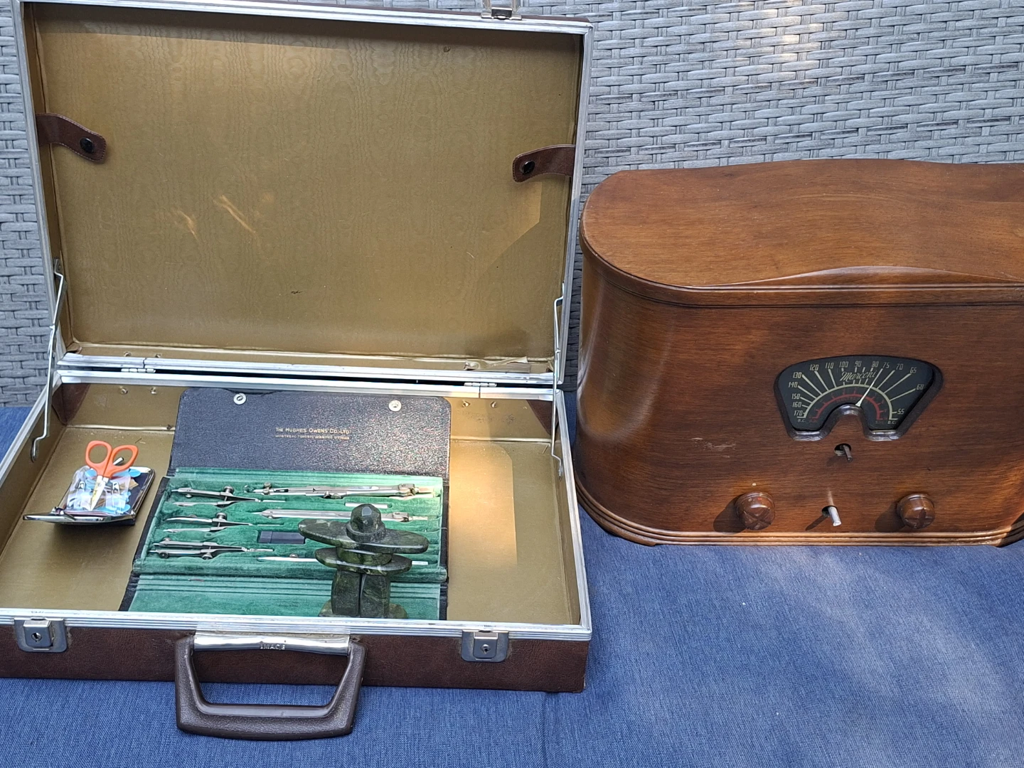 Vintage Radio, Briefcase, Draft Set & Collectibles