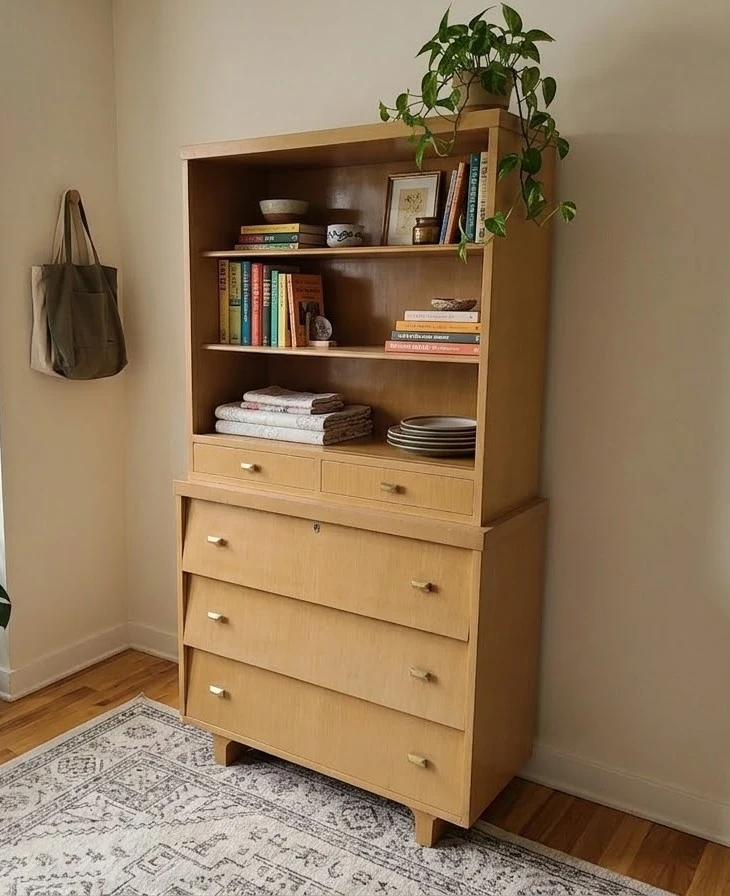 Vintage Mid-Century Blonde Wood Hutch & Dresser Combo