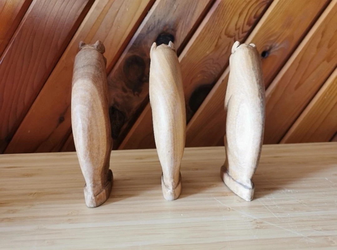 Vintage Hand-Carved Wooden Three Wise Monkeys Figurines - photo 5