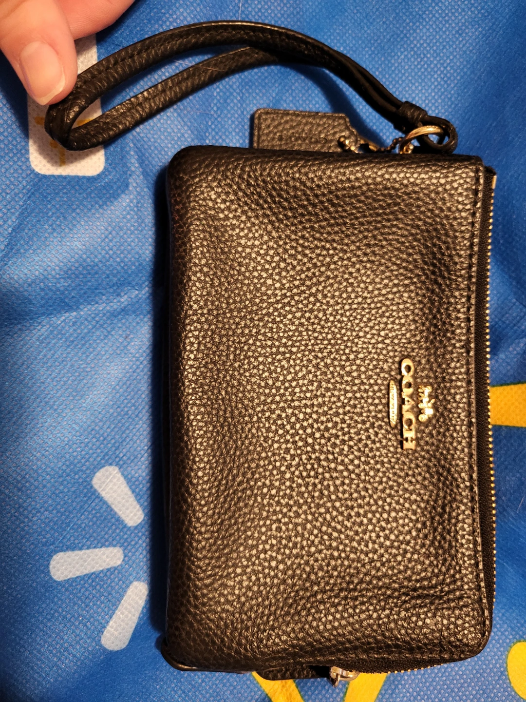 Coach Black Pebble Leather Wristlet