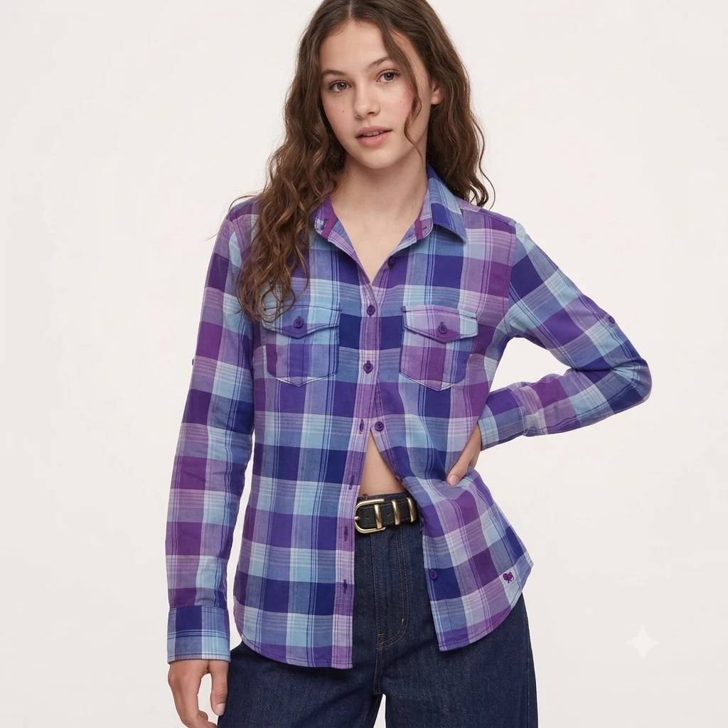 Aéropostale Women's Plaid Roll-Up Long Sleeve Shirt (Size XS)