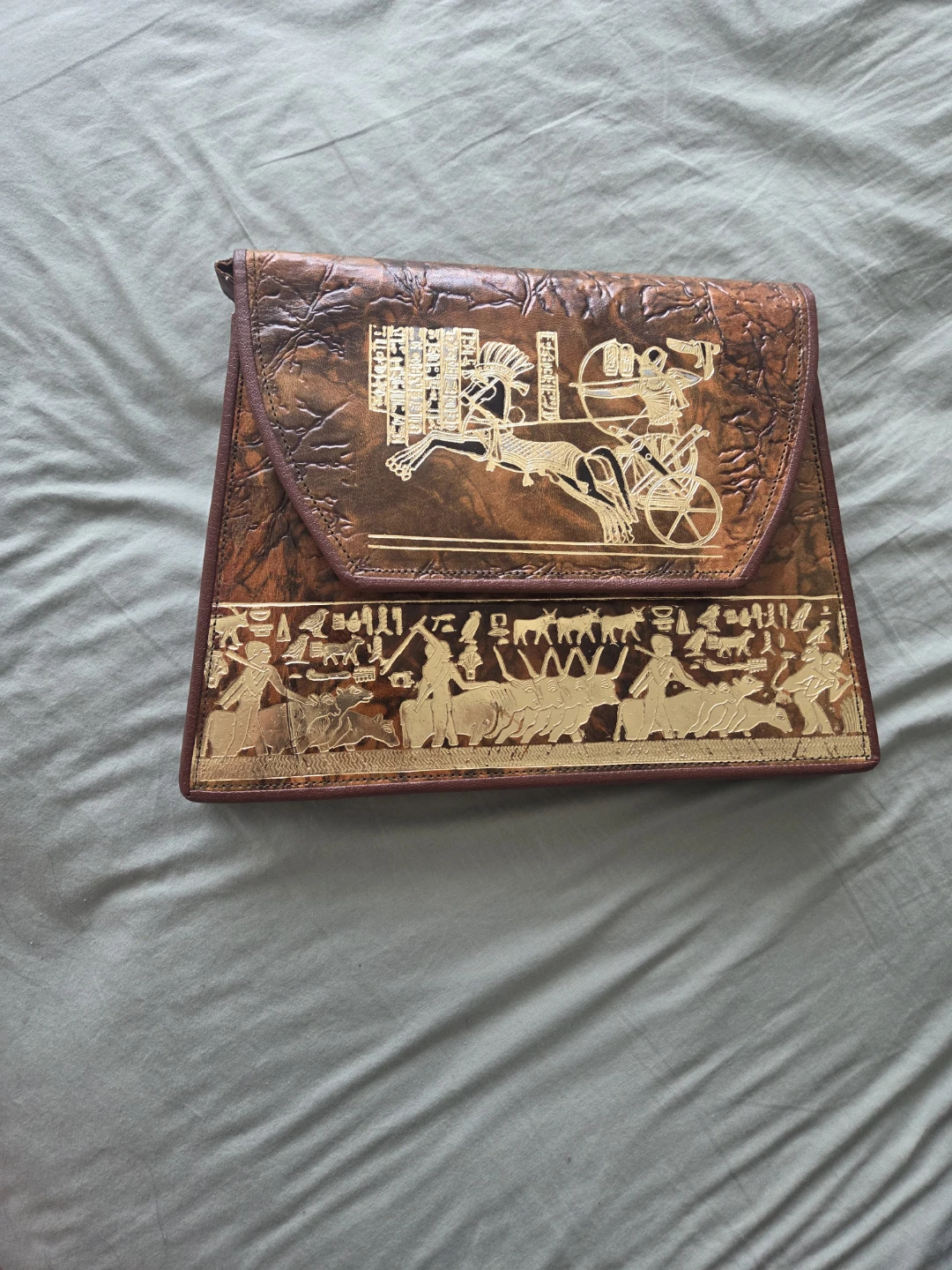 Handmade Egyptian Themed Leather Shoulder Bag - photo 4