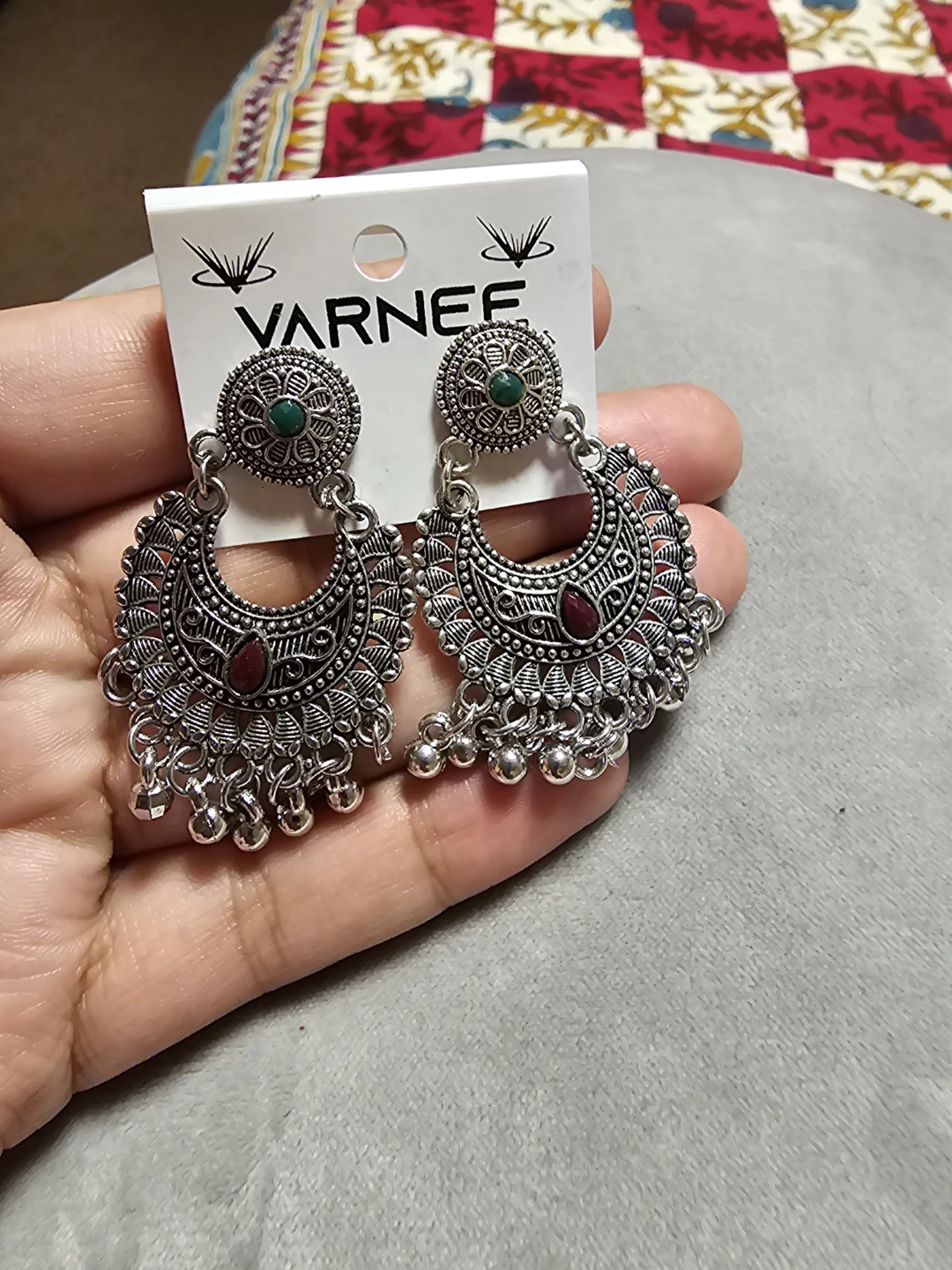 Varnee Oxidized Silver Drop Earrings