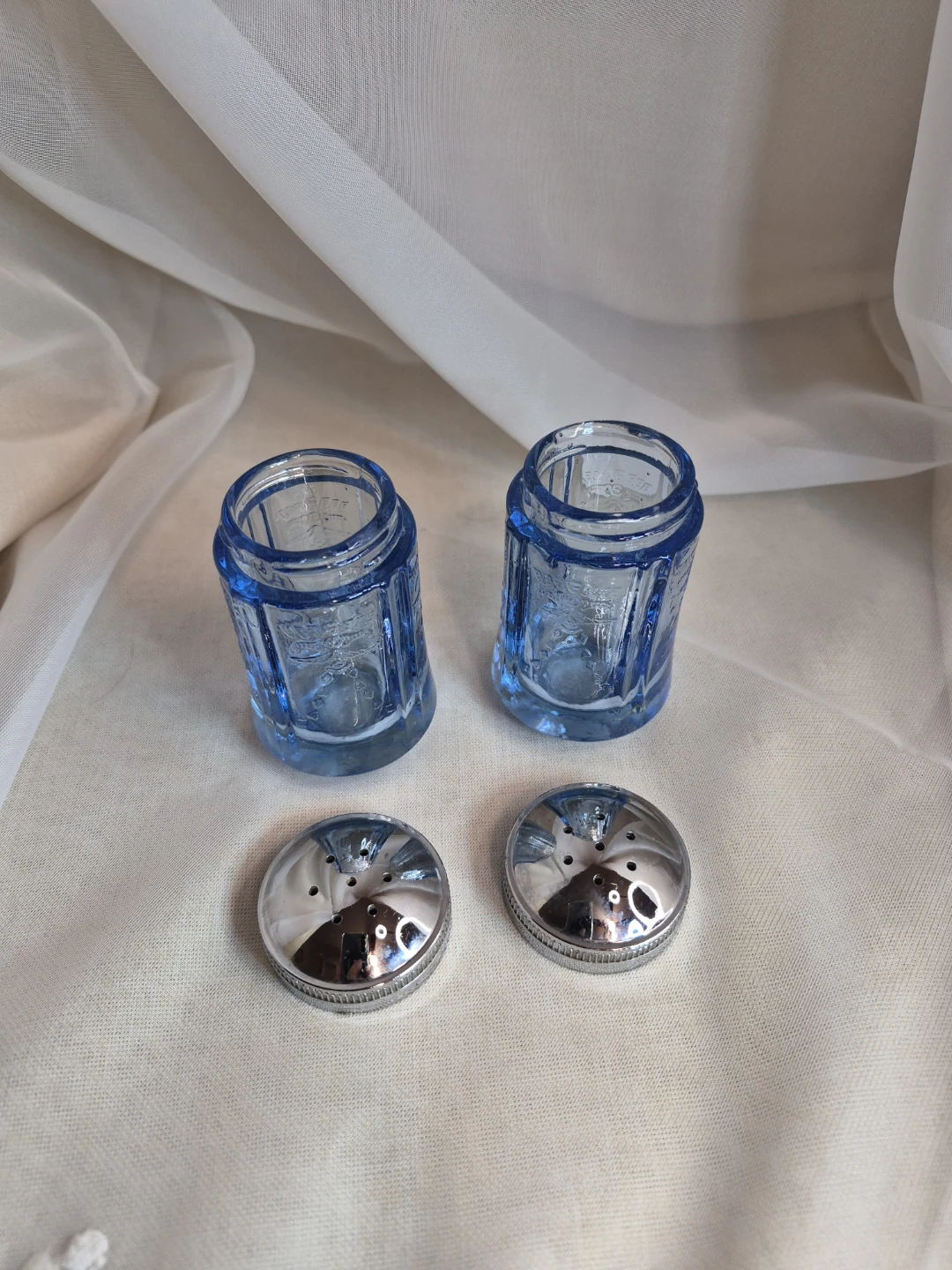 Beautiful Vintage Light Blue Glass Salt and Pepper Shaker Set - photo 5