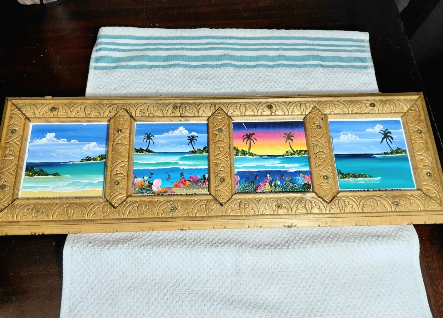 Framed Tropical Beach Artwork from Mexico with carved frame - photo 3
