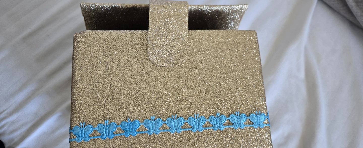 Gold Glitter Decorative Box with Blue Butterfly Trim - photo 2