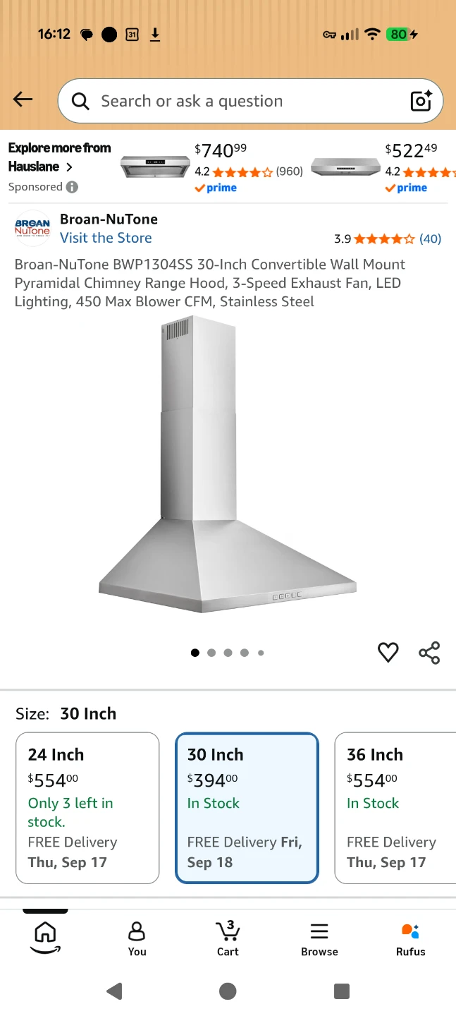Broan-NuTone BWP1304SS 30" Range Hood - photo 2