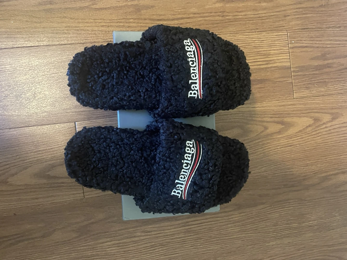 Balenciaga Black Faux Shearling Slides