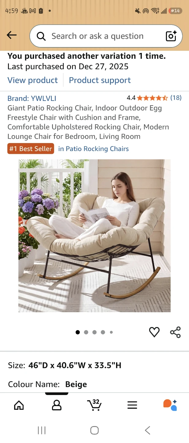 YWLVLI Giant Patio Rocking Chair Beige